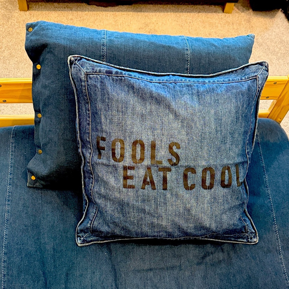Denim Throw Pillow Cover with Black Text